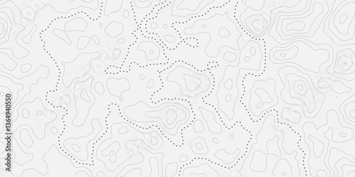 Abstract modern difficult soft black and white topographic wavy stylized map doted line contour topography terrain path concept stroke vector illustration topo background. 