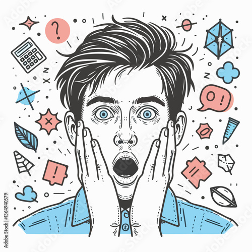 Mind-Blown: Capturing the moment of a young man's astonishment and surprise. The illustration style is a bold expression of surprise and astonishment