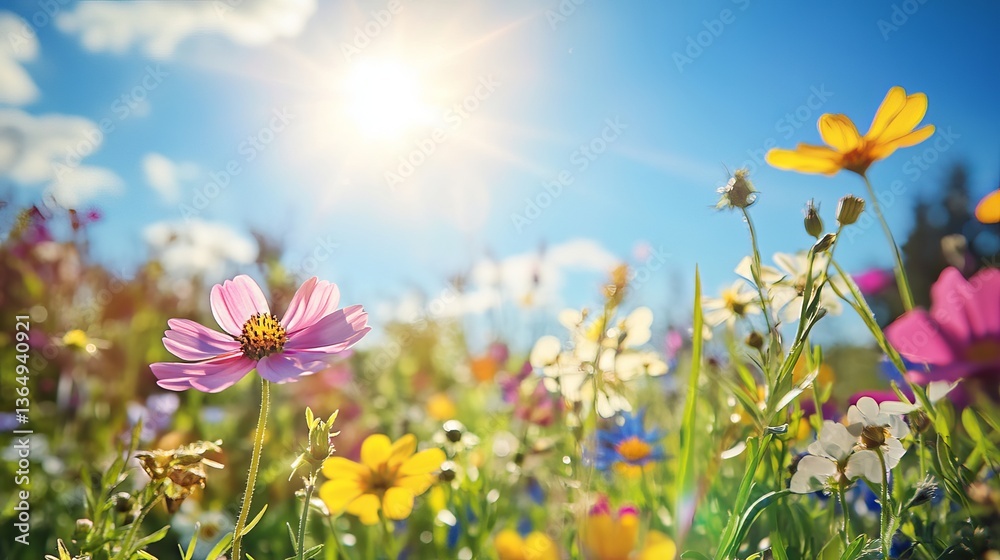 Fototapeta premium Wild flowers in a sunny spring day