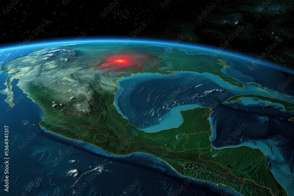Obraz premium A stunning view of Earth from space, showcasing vibrant landscapes, water bodies, and atmospheric details, highlighting the beauty of our planet.