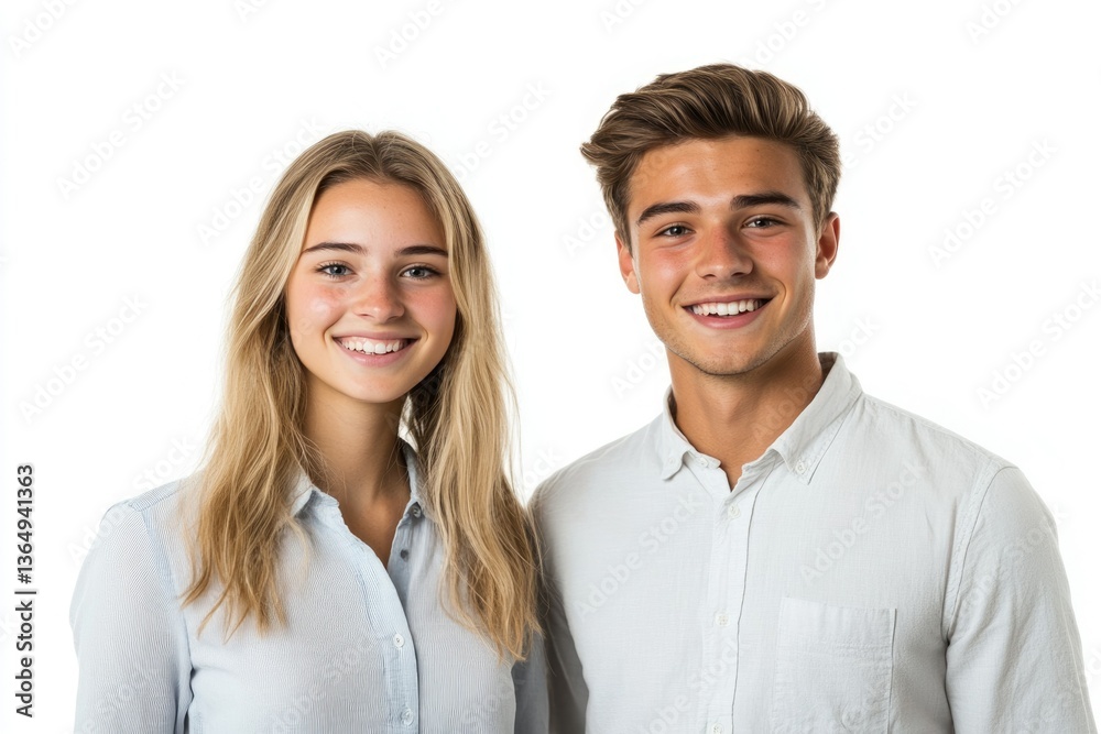 Portrait of a happy young couple smiling brightly against a white background. Portrait of a happy young couple smiling brightly against a white background.