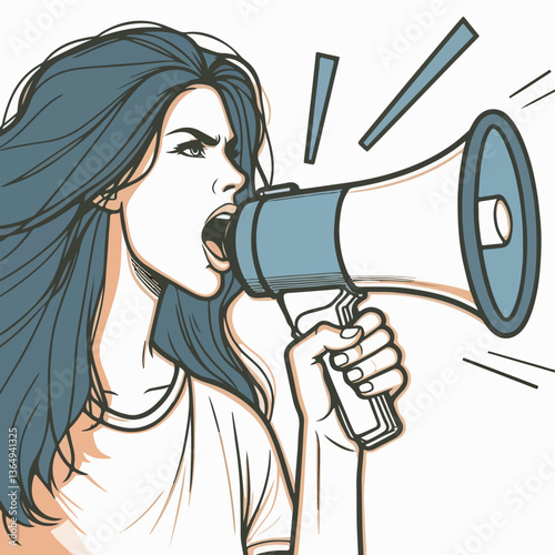 Voice of Advocacy: A determined woman boldly speaks her mind, amplifying her voice through a megaphone, symbolizing empowerment and conviction