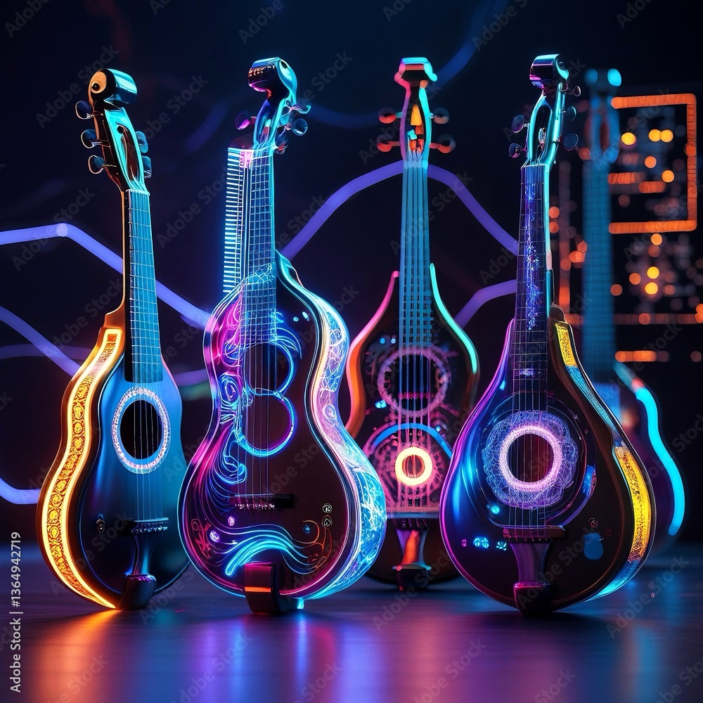 Fototapeta premium electric guitar and music notes