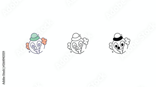 Clown Smile icons set Line and Glyph black vector icon stock illustration