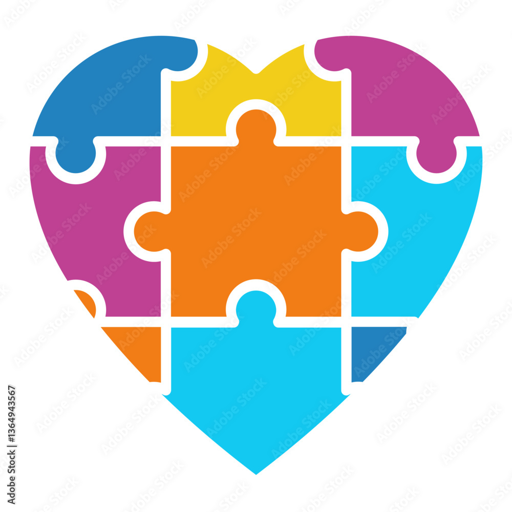 Coração com Peças de Quebra-Cabeça – Símbolo do Autismo, Puzzle Heart – Autism Awareness Symbol