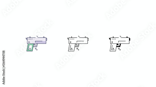 Free Gun icons set Line and Glyph black vector icon stock illustration