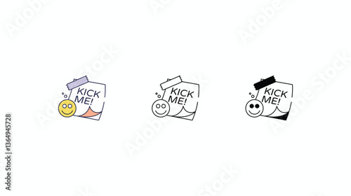 Kick Me icons set Line and Glyph black vector icon stock illustration