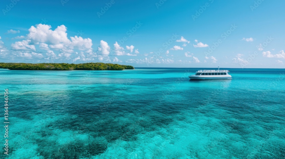 Fototapeta premium Unforgettable travel adventure scenic cruise over crystal clear waters tropical paradise aerial view relaxation