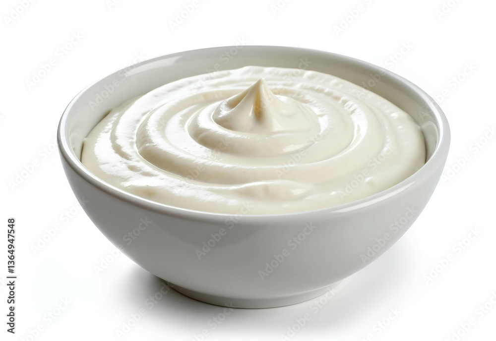 Sour Cream Bowl Mayonnaise Yogurt Isolate White Background top view Sour Cream Bowl Mayonnaise Yogurt Isolate White Background top view