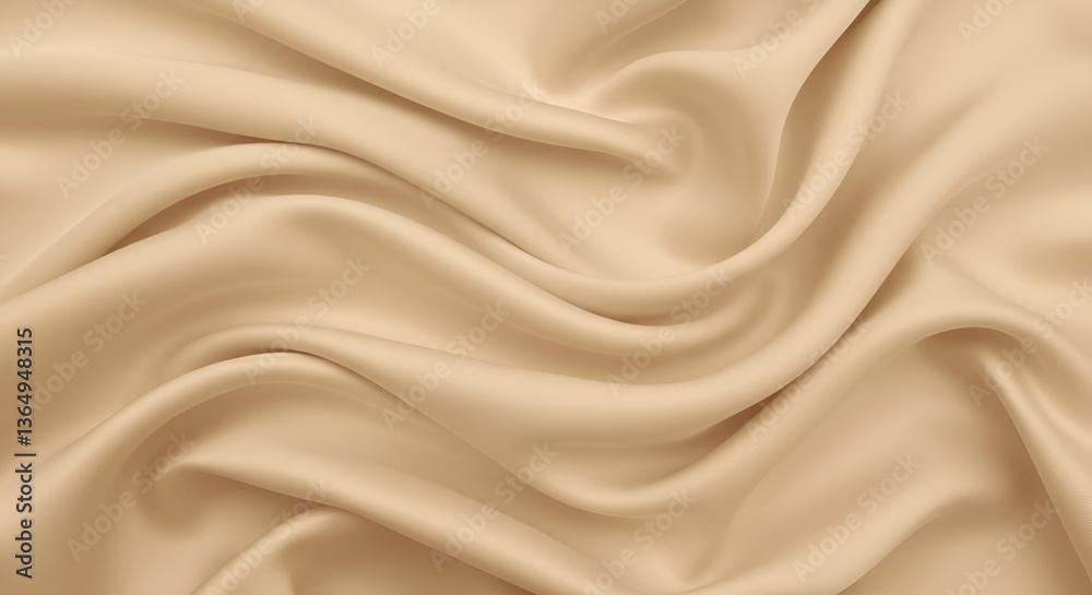 Obraz premium Beige cream silk satin. Soft folds. Light brown color elegant background for design. Silky smooth fabric surface. Banner. Wide. Long. Panoramic. Website header. 