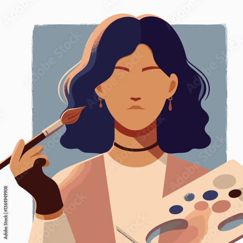 Modern Artist with Paintbrush and Palette - Flat Illustration