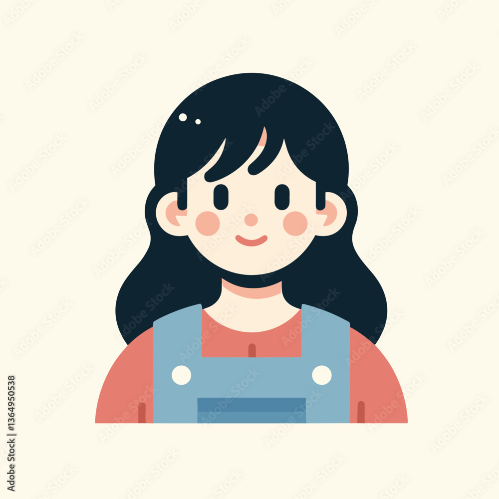 Cute Cartoon Girl Portrait in Minimalist Flat Illustration Style Cute Cartoon Girl Portrait in Minimalist Flat Illustration Style