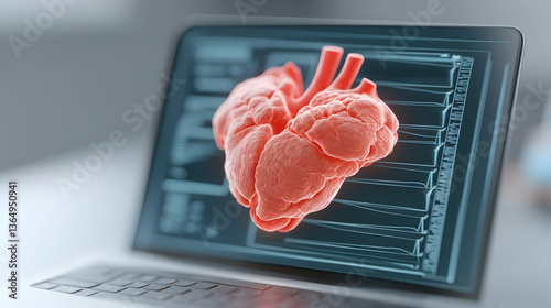 3D Model of a Human Heart Displayed on a Laptop Screen