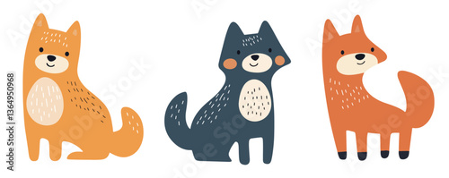 Clip art hand drawn vector illustration of multiple different cute funny foxes in a playful cartoon style, isolated on white background