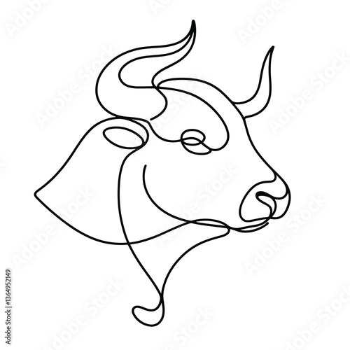 Minimalist Bull Head One Line Art Drawing - Modern Animal Illustration