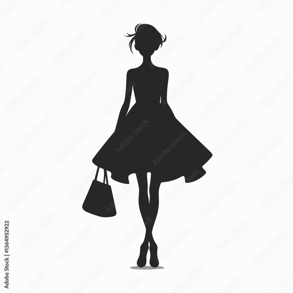 Fashion Silhouette of Elegant Woman Shopping - Black and White Minimalist Design Fashion Silhouette of Elegant Woman Shopping - Black and White Minimalist Design