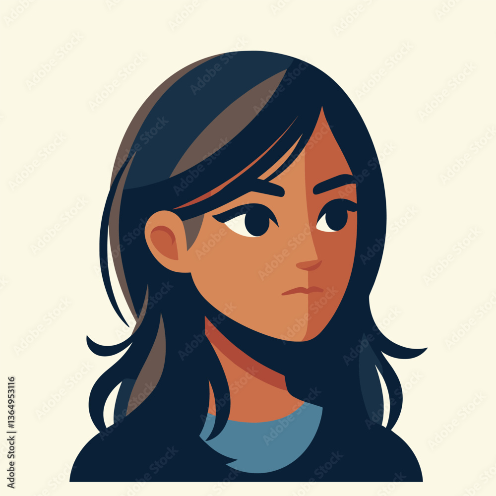Contemplative Young Woman Portrait - Flat Vector Illustration Contemplative Young Woman Portrait - Flat Vector Illustration