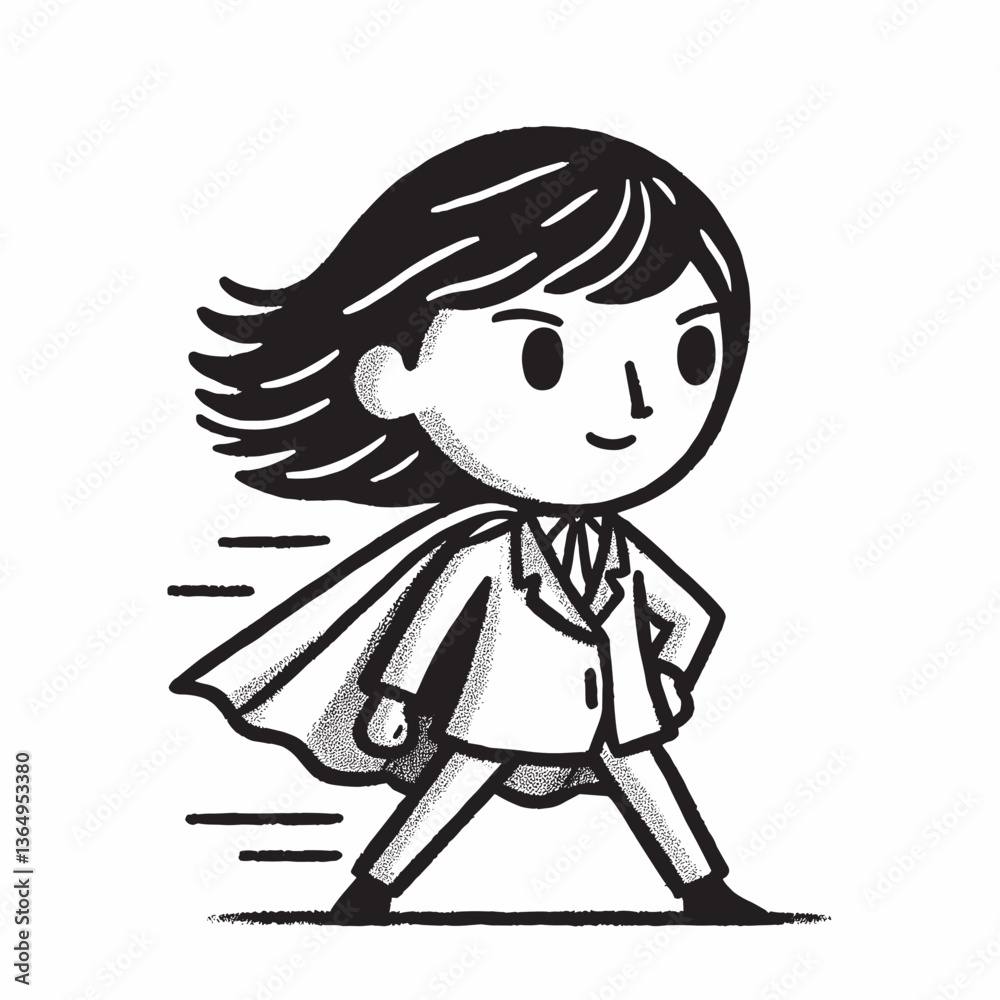 Obraz premium Confident Business Hero in Motion - Black and White Character Illustration