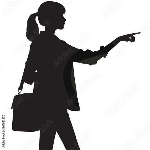 Silhouette of Woman Pointing with Bag - Vector Silhouette Illustration