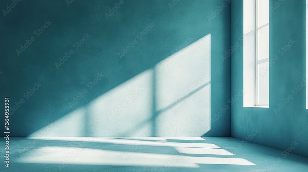 Fototapeta premium Empty room with teal walls and sunlight