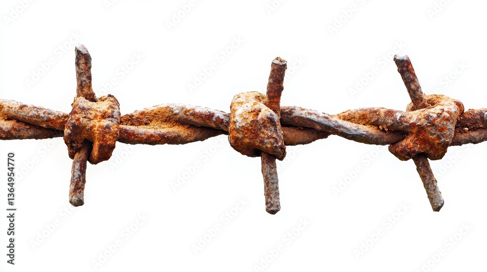A piece of barbed wire designed with sharp metal points along its twisted strands A piece of barbed wire designed with sharp metal points along its twisted strands