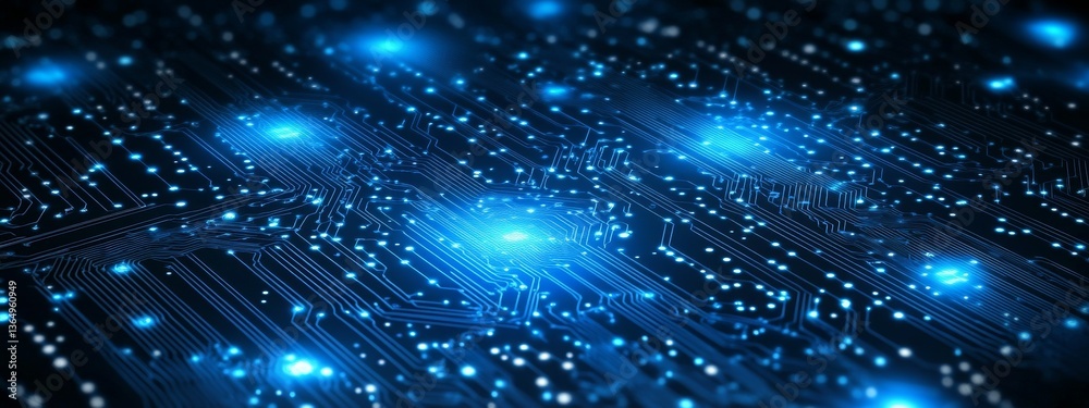 Fototapeta premium An energetic digital abstract background with luminous circuit patterns and glowing lights, perfect for tech projects that emphasize innovation and connectivity