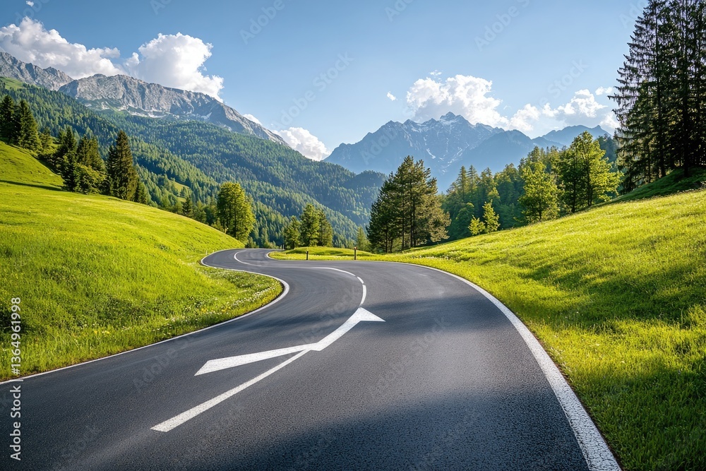 Fototapeta premium Winding mountain road through lush valley