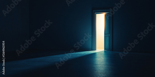 Dark Room with Light Shining Through an Open Door on the Right Side