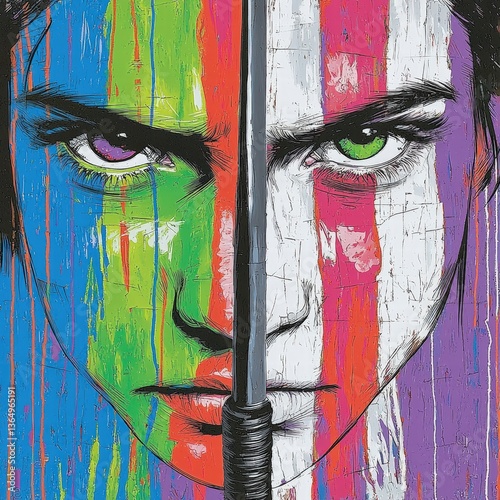 Artistic portrait of a woman's face showcasing a spectrum of different colors and unique styles