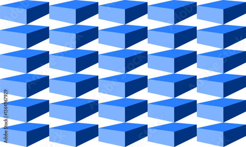 Blue tone cube 3D seamless repeat pattern, replete image design for fabric printing or wallpaper, blue abstract wall, checkerboard boxes