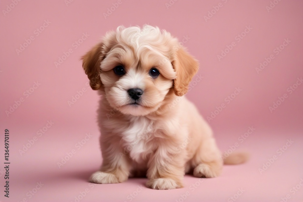 Fototapeta premium Adorable Puppy Posing Playfully Against a Soft Light Pink Background, Generative AI