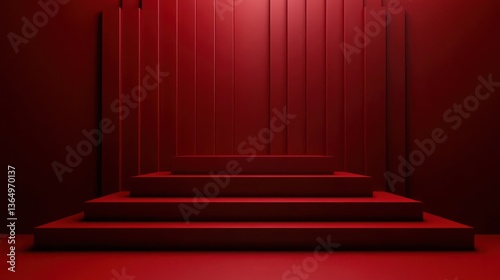 Red platform steps against a red wall.  Minimalist design