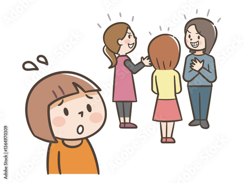 いじめで仲間はずれにされる女の子のイラスト