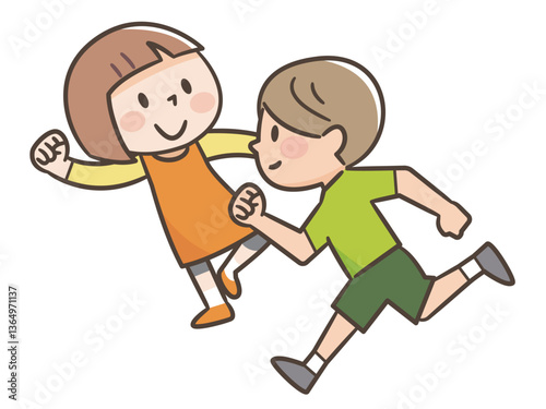 友達と走る子供のイラスト