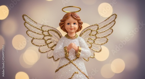 Sparkling Glitter Angel Figurine with Halo Festive Christmas Decoration Holiday Ornament