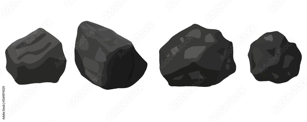 Naklejka premium Clip art hand drawn simplistic illustration of different coals, minerals, stones or rocks set. Cartoon game art rocks and stones