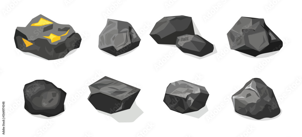 Naklejka premium Clip art hand drawn simplistic illustration of different coals, minerals, stones or rocks set. Cartoon game art rocks and stones