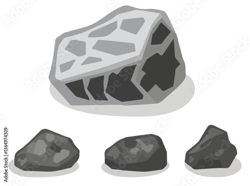 Clip art hand drawn simplistic illustration of different coals, minerals, stones or rocks set. Cartoon game art rocks and stones