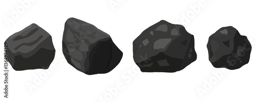 Clip art hand drawn simplistic illustration of different coals, minerals, stones or rocks set. Cartoon game art rocks and stones