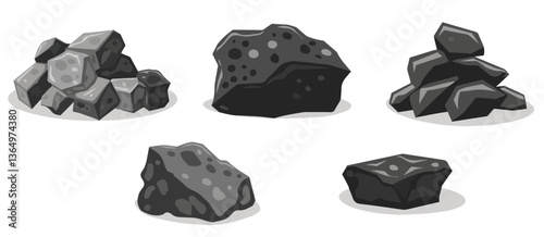 Clip art hand drawn simplistic illustration of different coals, minerals, stones or rocks set. Cartoon game art rocks and stones