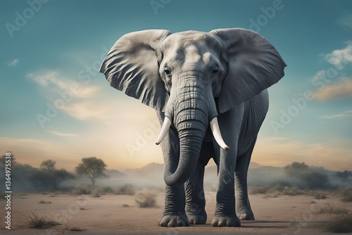 Stunning Elephant Image with a Calm Light Blue Background. Generative AI