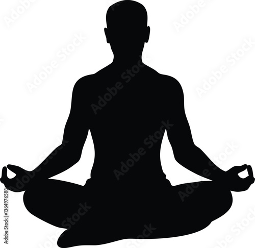 Black and white silhouette of person meditating cross-legged, ideal for logos, branding, and digital artwork.