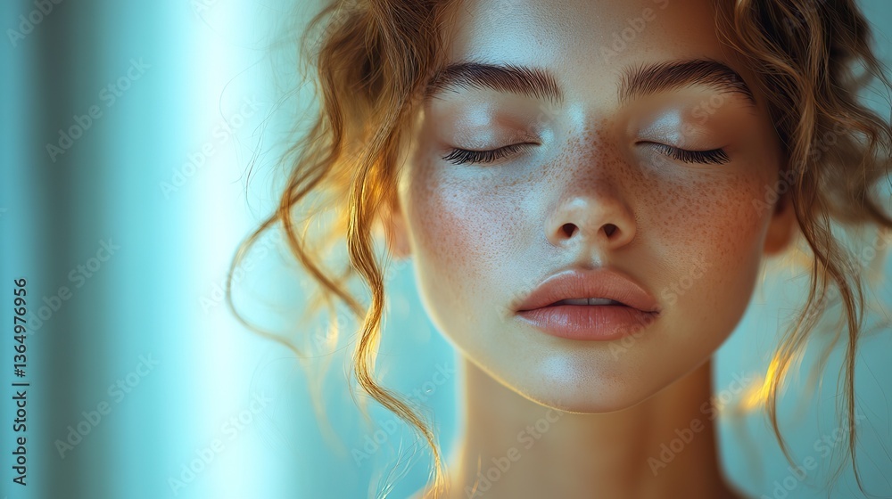 Fresh air, closed eyes woman's profile, perfect nose, rhinoplasty, beauty. Fresh air, closed eyes woman's profile, perfect nose, rhinoplasty, beauty.