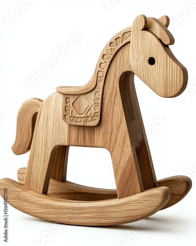 A beautifully crafted wooden rocking horse, designed for children's entertainment and play
