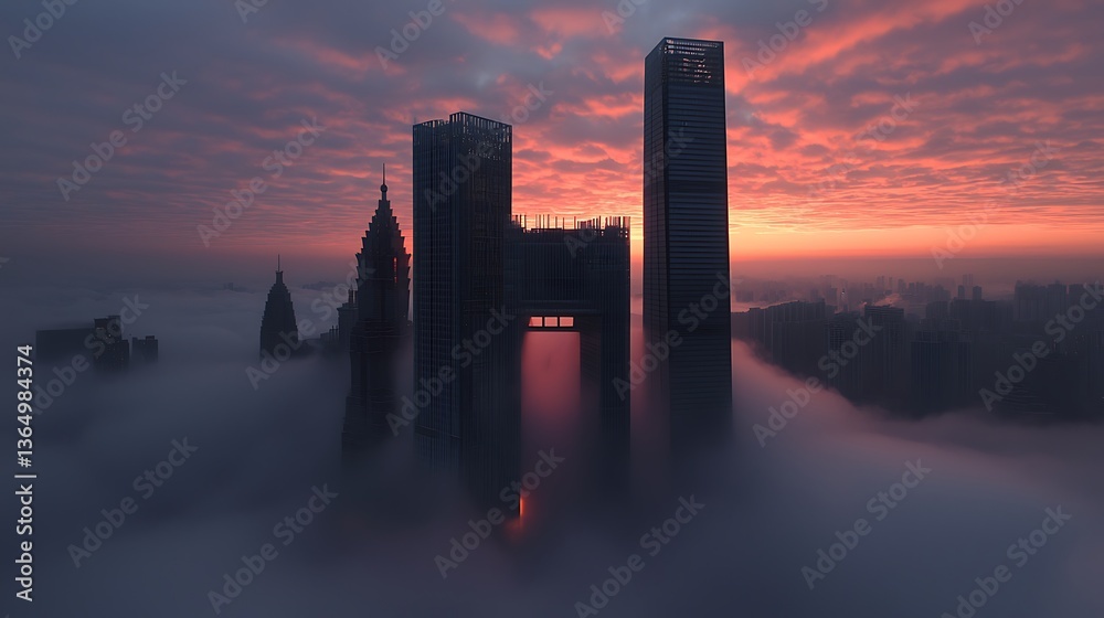 Fototapeta premium City skyline emerges from morning mist