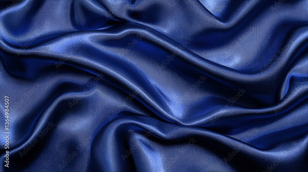 Fototapeta premium Blue silk fabric drapes, soft folds, elegant texture, background design, website banner