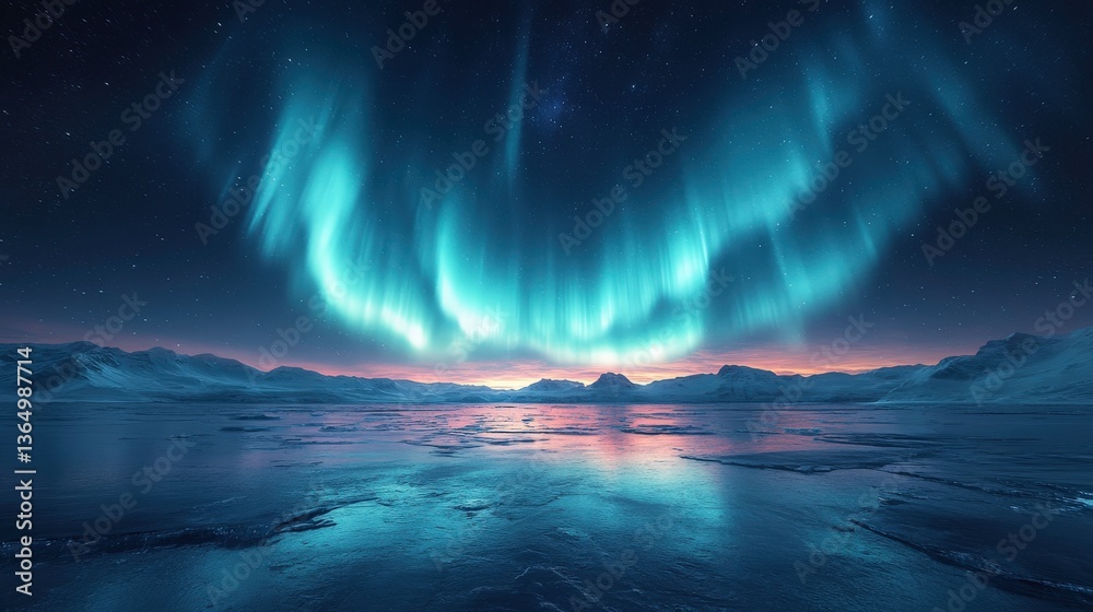 Fototapeta premium Celestial Dance: Aurora Borealis Over Frozen Arctic Landscape 