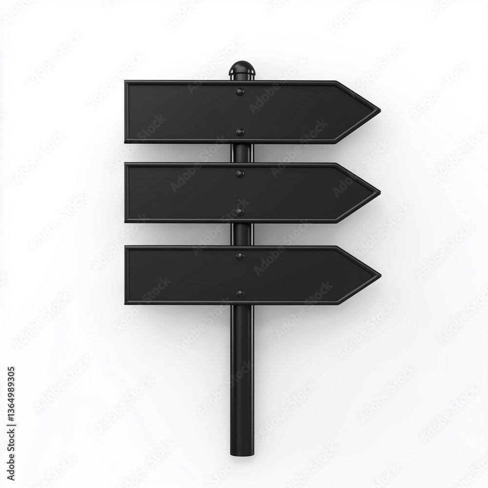 Obraz premium Sign arrow direction black blank board arranged for street and place navigation, isolated white