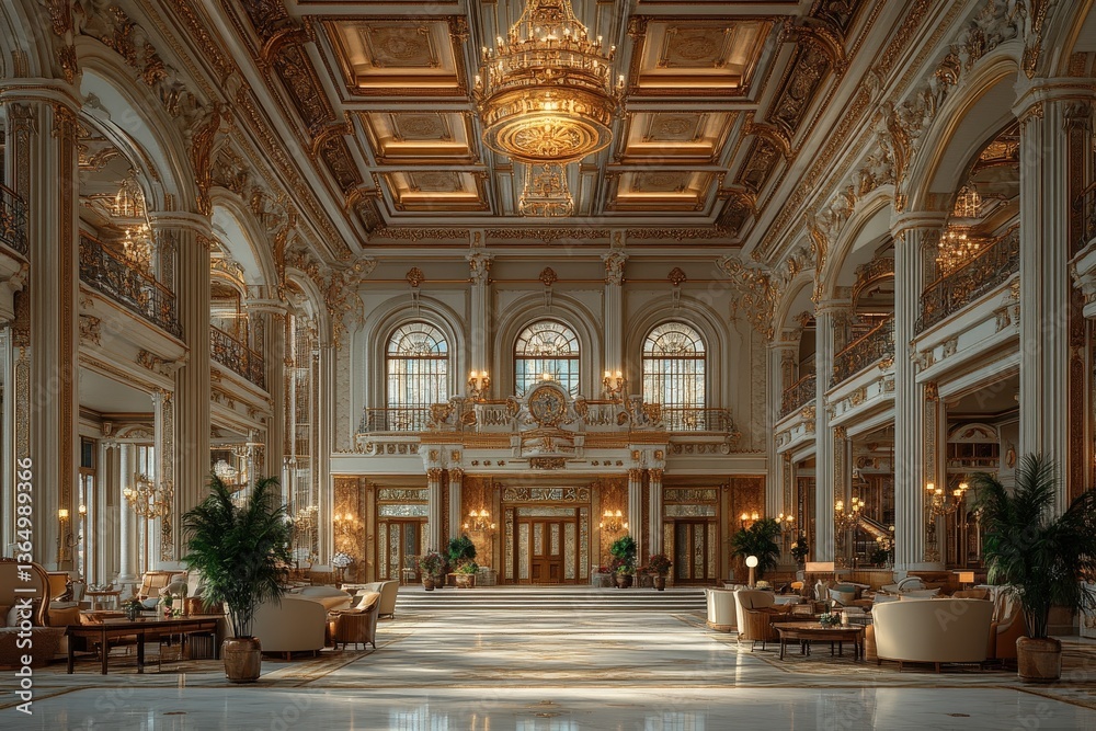 Obraz premium Elegant Lobby of a High-End Hotel Showcasing Exquisite Architecture and Sophisticated Decor During Daylight Hours
