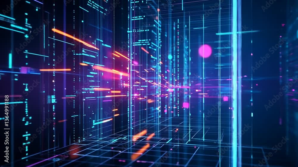 Dynamic Data Visualization of Digital Information Flow in a Futuristic Grid Network